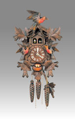 Traditional Cuckoo clock, Art.805_M Walnut hand-paint mooving's bird- Cuckoo melody with gong hour on coil gong